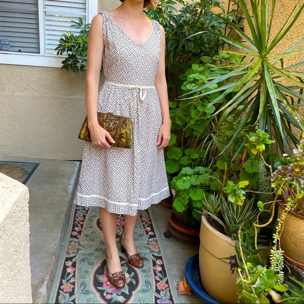 New cream/brown Studio M cotton midi dress